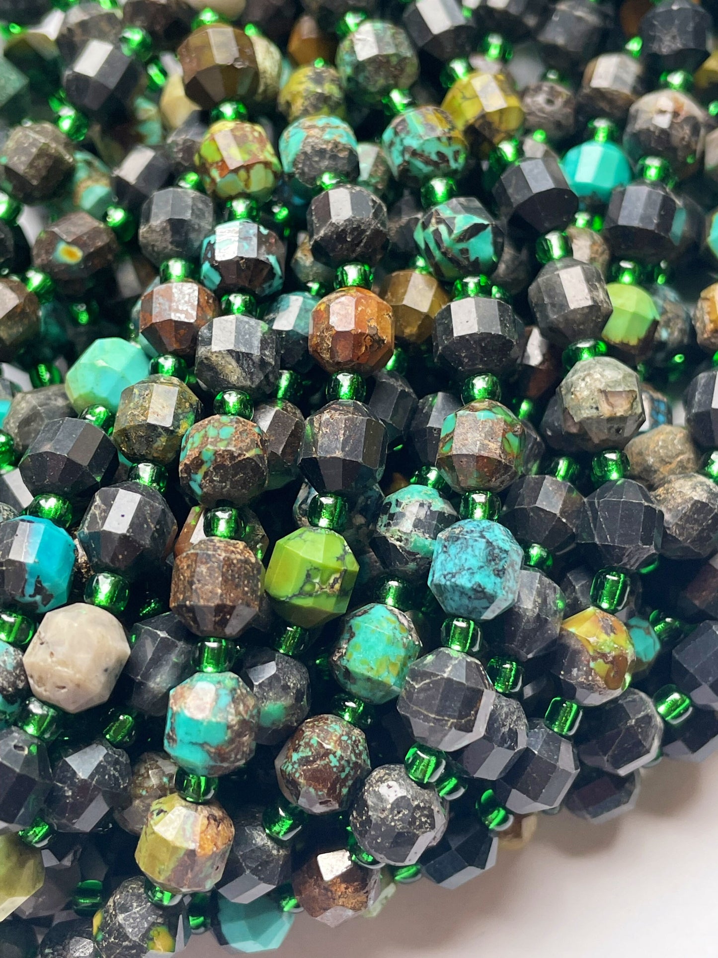 Natural turquoise stone bead. 6mm Faceted diamond cut shape bead. Beautiful natural blue turquoise with brown color turquoise. Full strand