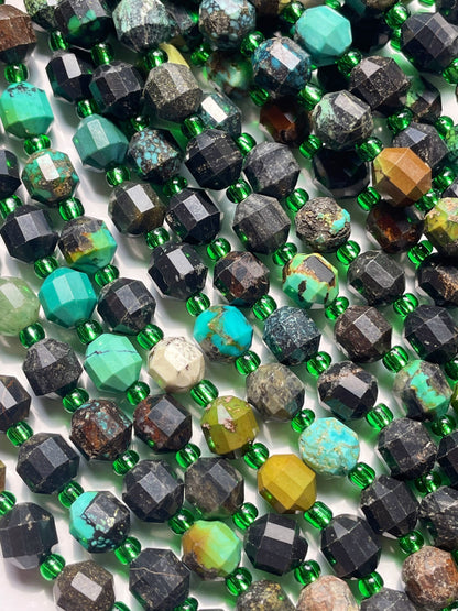 Natural turquoise stone bead. 6mm Faceted diamond cut shape bead. Beautiful natural blue turquoise with brown color turquoise. Full strand