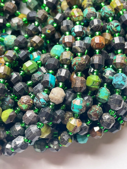 Natural turquoise stone bead. 6mm Faceted diamond cut shape bead. Beautiful natural blue turquoise with brown color turquoise. Full strand