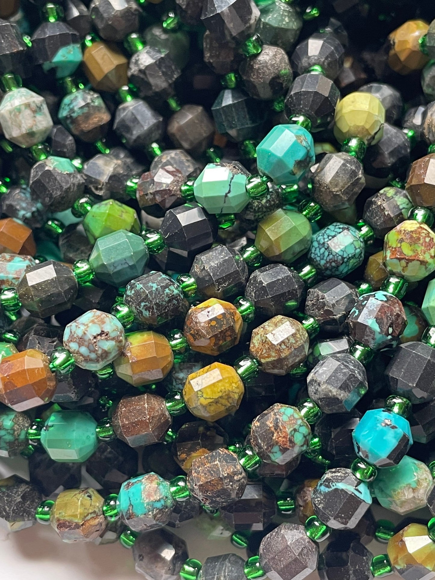 Natural turquoise stone bead. 6mm Faceted diamond cut shape bead. Beautiful natural blue turquoise with brown color turquoise. Full strand