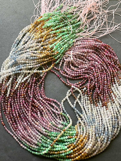 AAA Natural ruby sapphire Emerald multi stone bead. Faceted 3mm round bead. Gorgeous natural red ruby blue sapphire with green Emerald bead