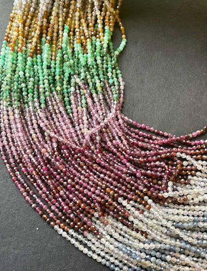 AAA Natural ruby sapphire Emerald multi stone bead. Faceted 3mm round bead. Gorgeous natural red ruby blue sapphire with green Emerald bead