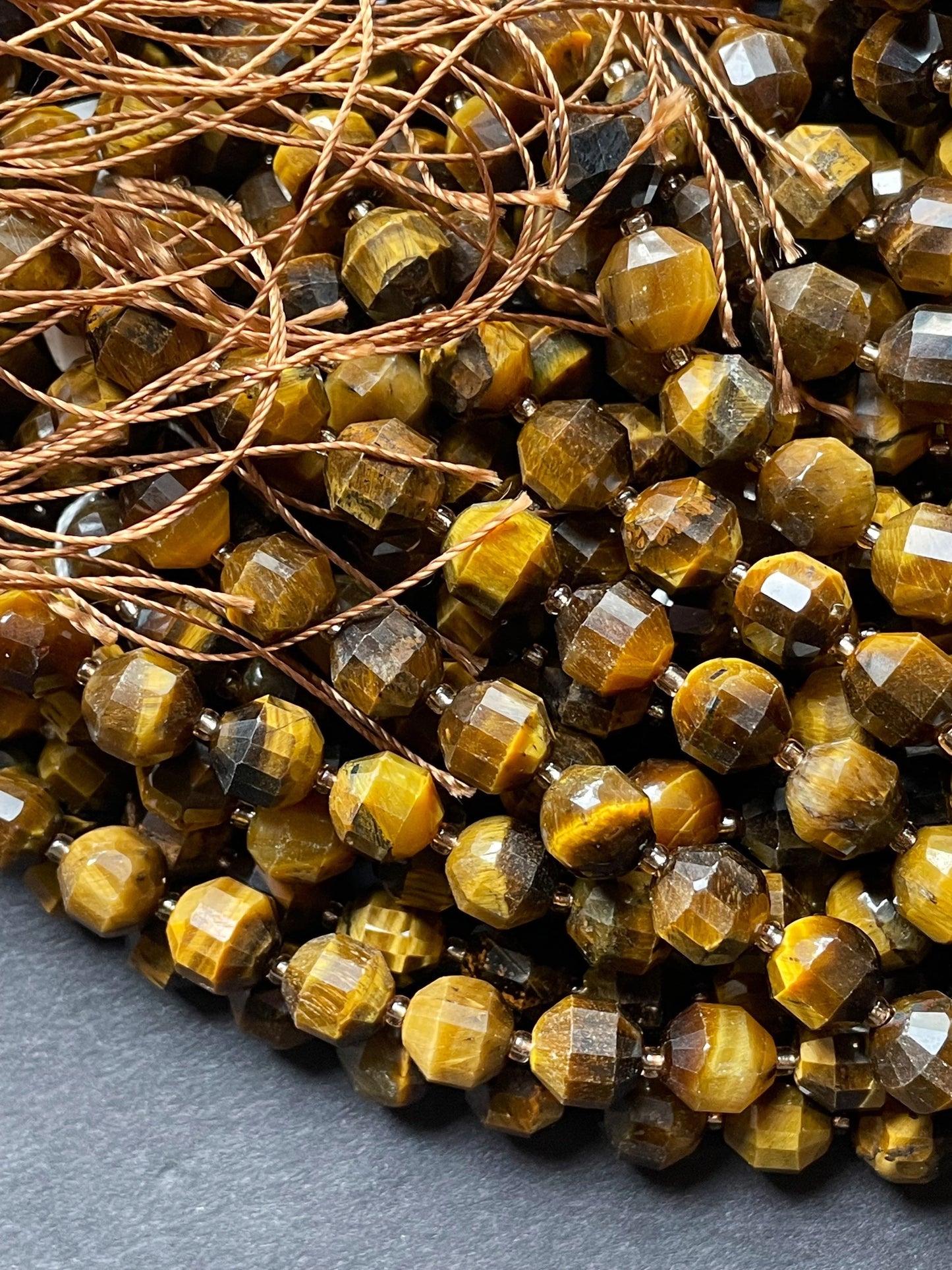 AAA Natural tiger eye stone bead. Faceted 8x10mm 10x12mm diamond shaped bead. Beautiful natural honey yellow brown tiger eye .full strand 15