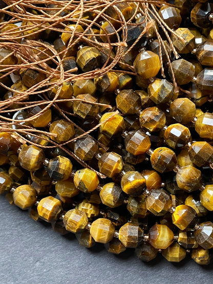 AAA Natural tiger eye stone bead. Faceted 8x10mm 10x12mm diamond shaped bead. Beautiful natural honey yellow brown tiger eye .full strand 15