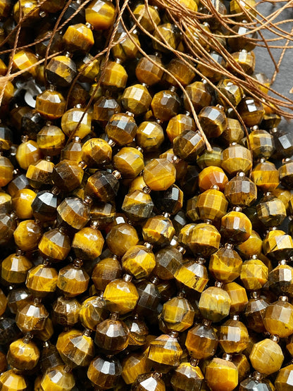 AAA Natural tiger eye stone bead. Faceted 8x10mm 10x12mm diamond shaped bead. Beautiful natural honey yellow brown tiger eye .full strand 15