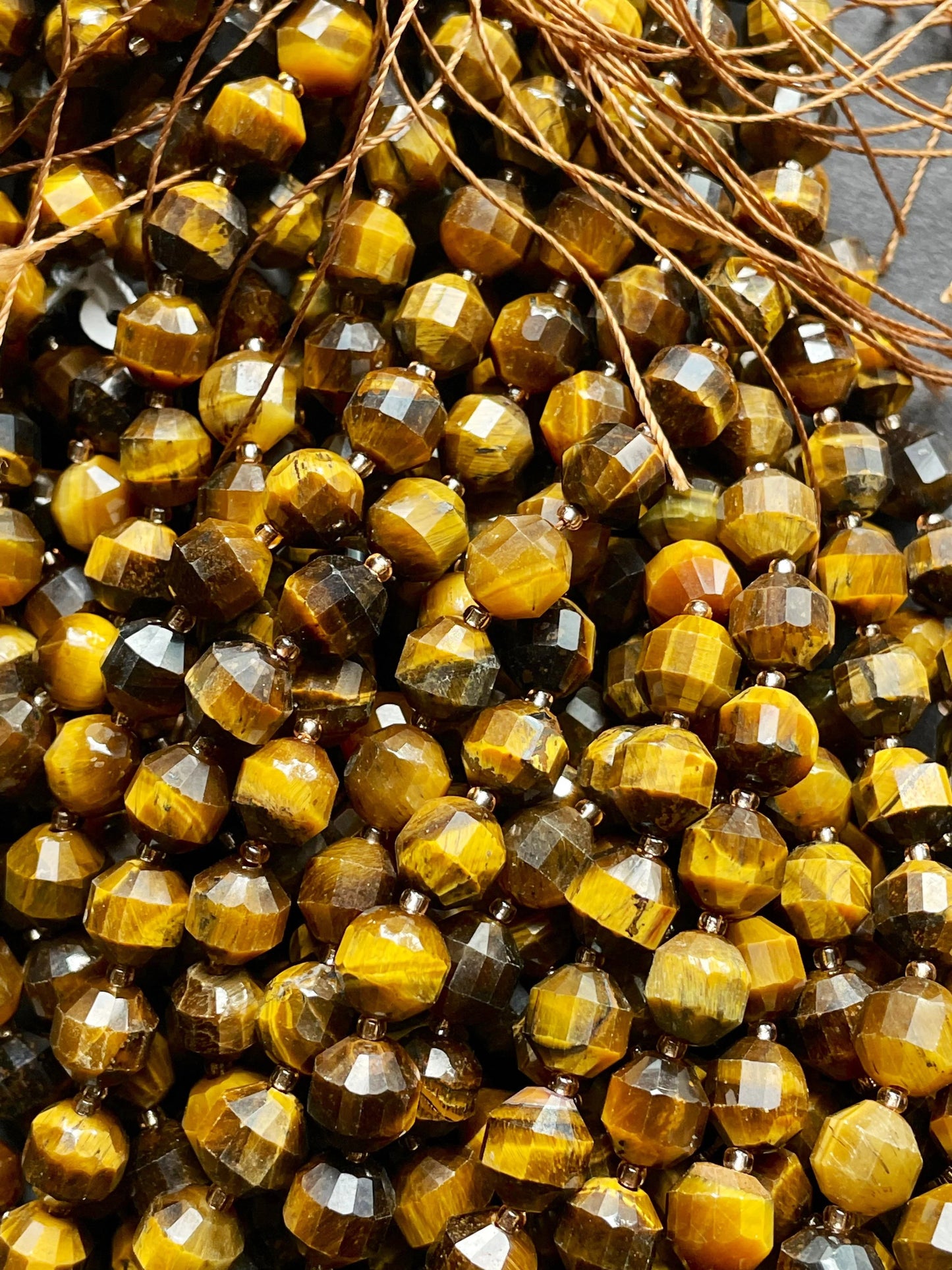 AAA Natural tiger eye stone bead. Faceted 8x10mm 10x12mm diamond shaped bead. Beautiful natural honey yellow brown tiger eye .full strand 15