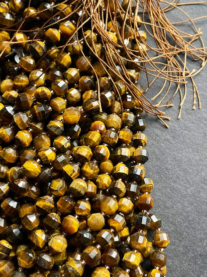 AAA Natural tiger eye stone bead. Faceted 8x10mm 10x12mm diamond shaped bead. Beautiful natural honey yellow brown tiger eye .full strand 15