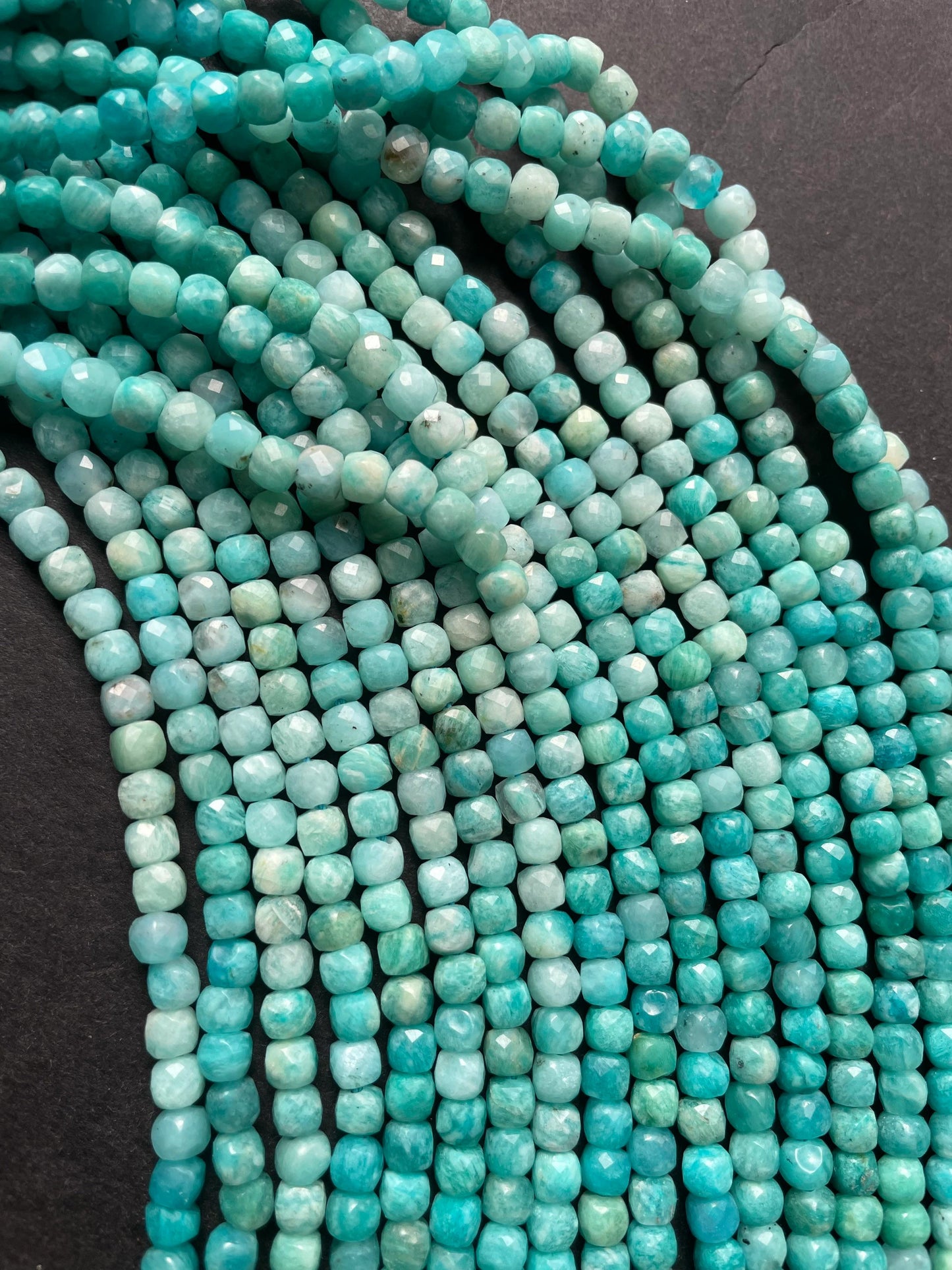 AAA Natural Amazonite Stone Bead. Faceted 4mm Cube Shape Bead. Gorgeous Natural Turquoise Blue Amazonite Gemstone Bead. Full Strand 15.5”