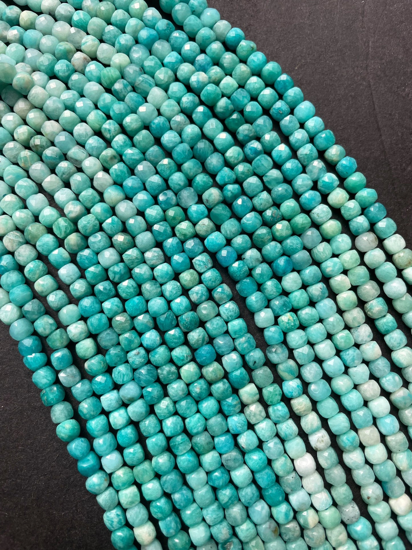 AAA Natural Amazonite Stone Bead. Faceted 4mm Cube Shape Bead. Gorgeous Natural Turquoise Blue Amazonite Gemstone Bead. Full Strand 15.5”