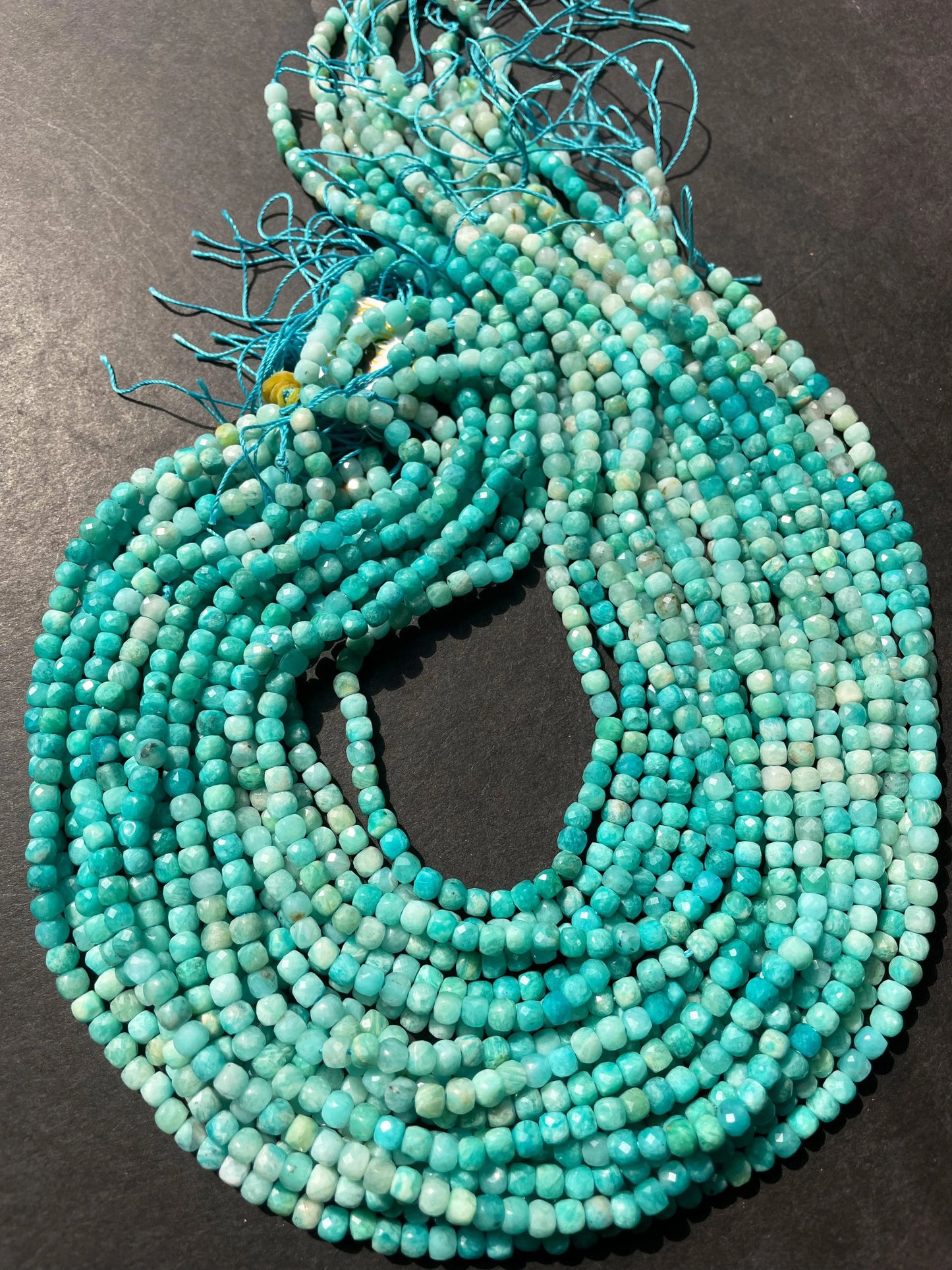 AAA Natural Amazonite Stone Bead. Faceted 4mm Cube Shape Bead. Gorgeous Natural Turquoise Blue Amazonite Gemstone Bead. Full Strand 15.5”