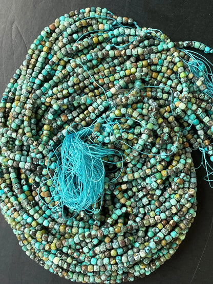 Natural turquoise stone bead. Faceted 4mm cube shape bead. Beautiful natural blue turquoise stone bead. Nice quality turquoise bead.15.5”