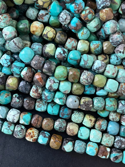 Natural turquoise stone bead. Faceted 4mm cube shape bead. Beautiful natural blue turquoise stone bead. Nice quality turquoise bead.15.5”