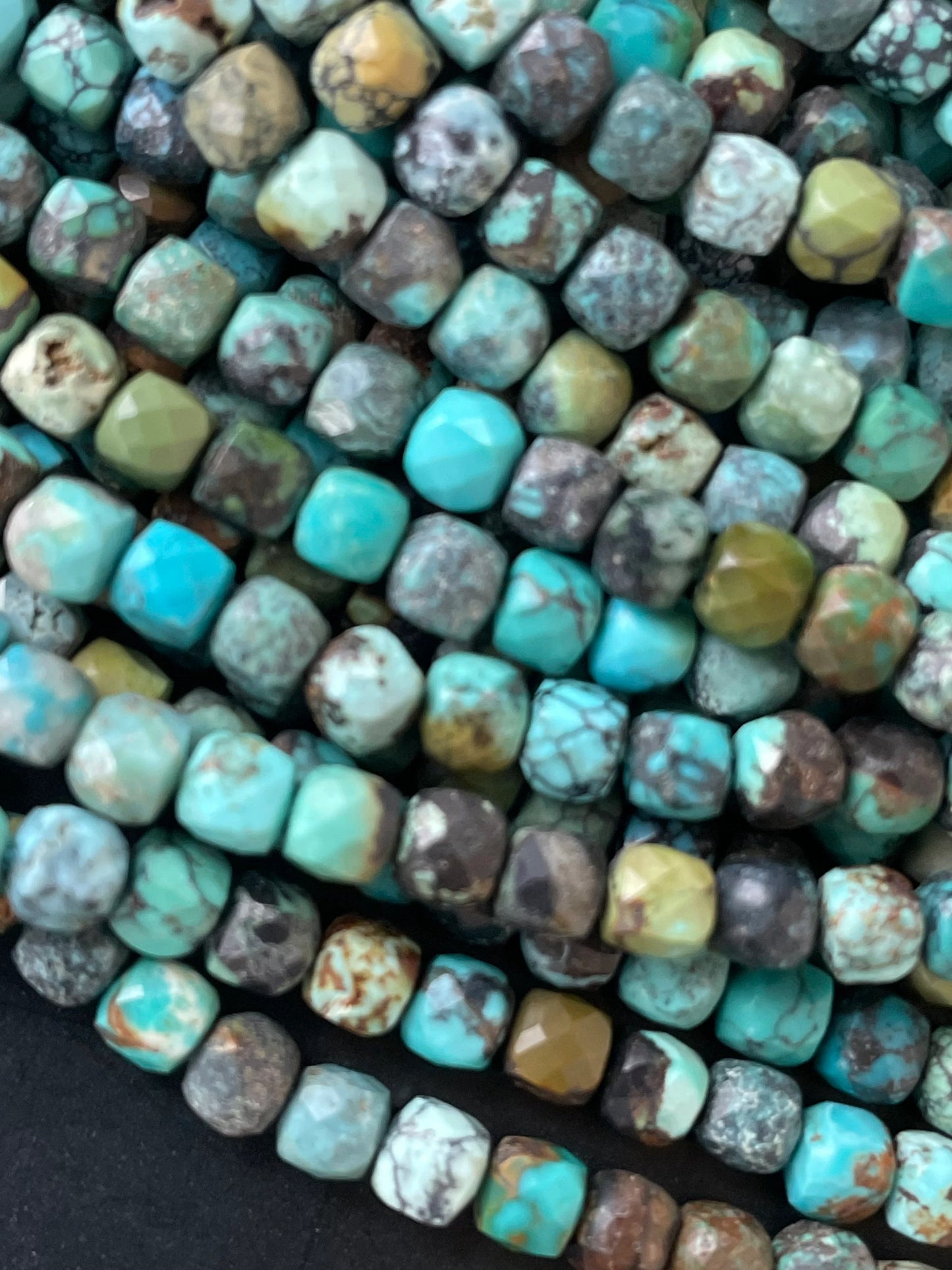 Natural turquoise stone bead. Faceted 4mm cube shape bead. Beautiful natural blue turquoise stone bead. Nice quality turquoise bead.15.5”