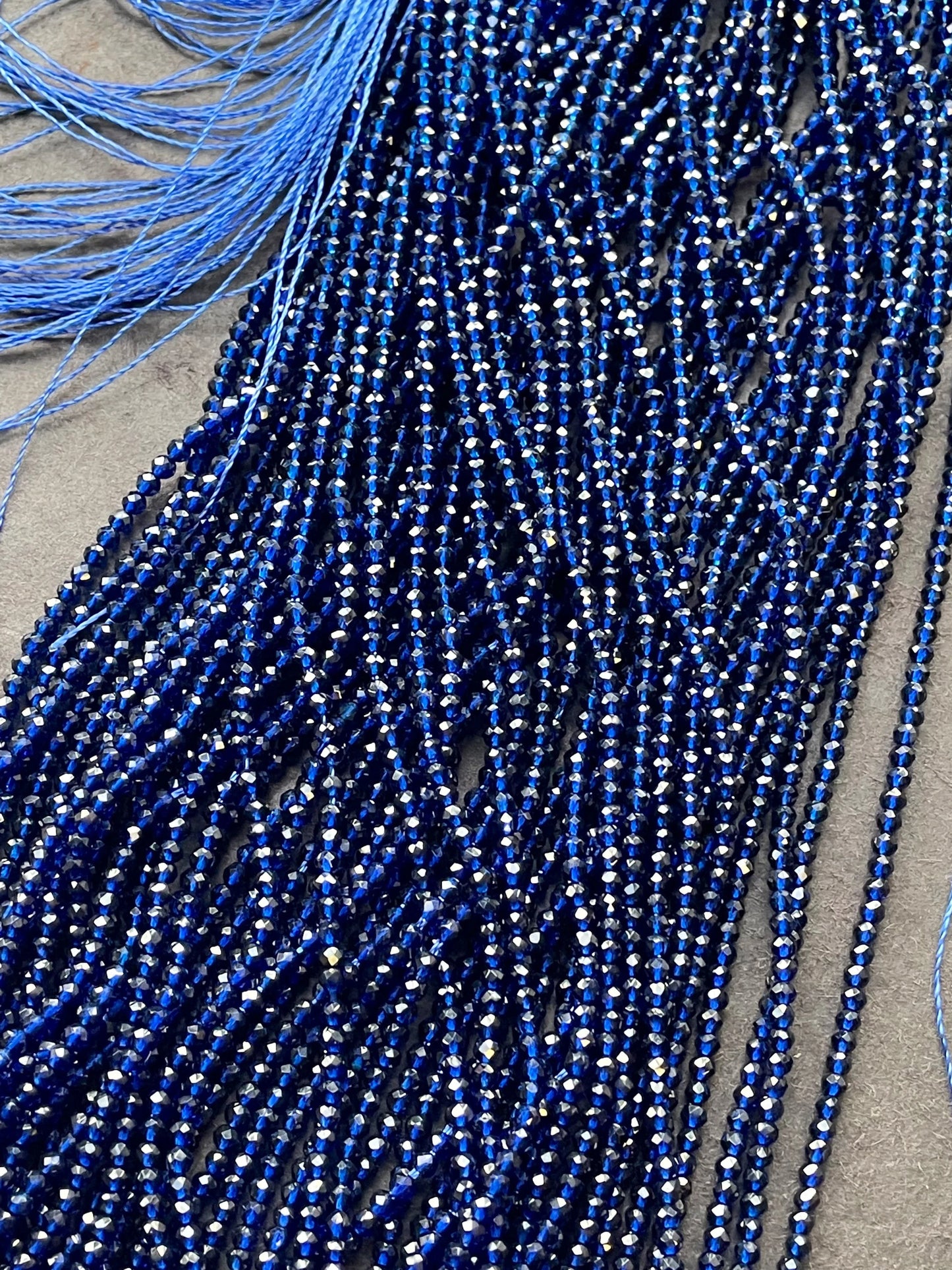 Beautiful Crystal Glass Beads. 2mm faceted Round bead. Real nice quality beautiful royal blue color crystal bead. Full strand.