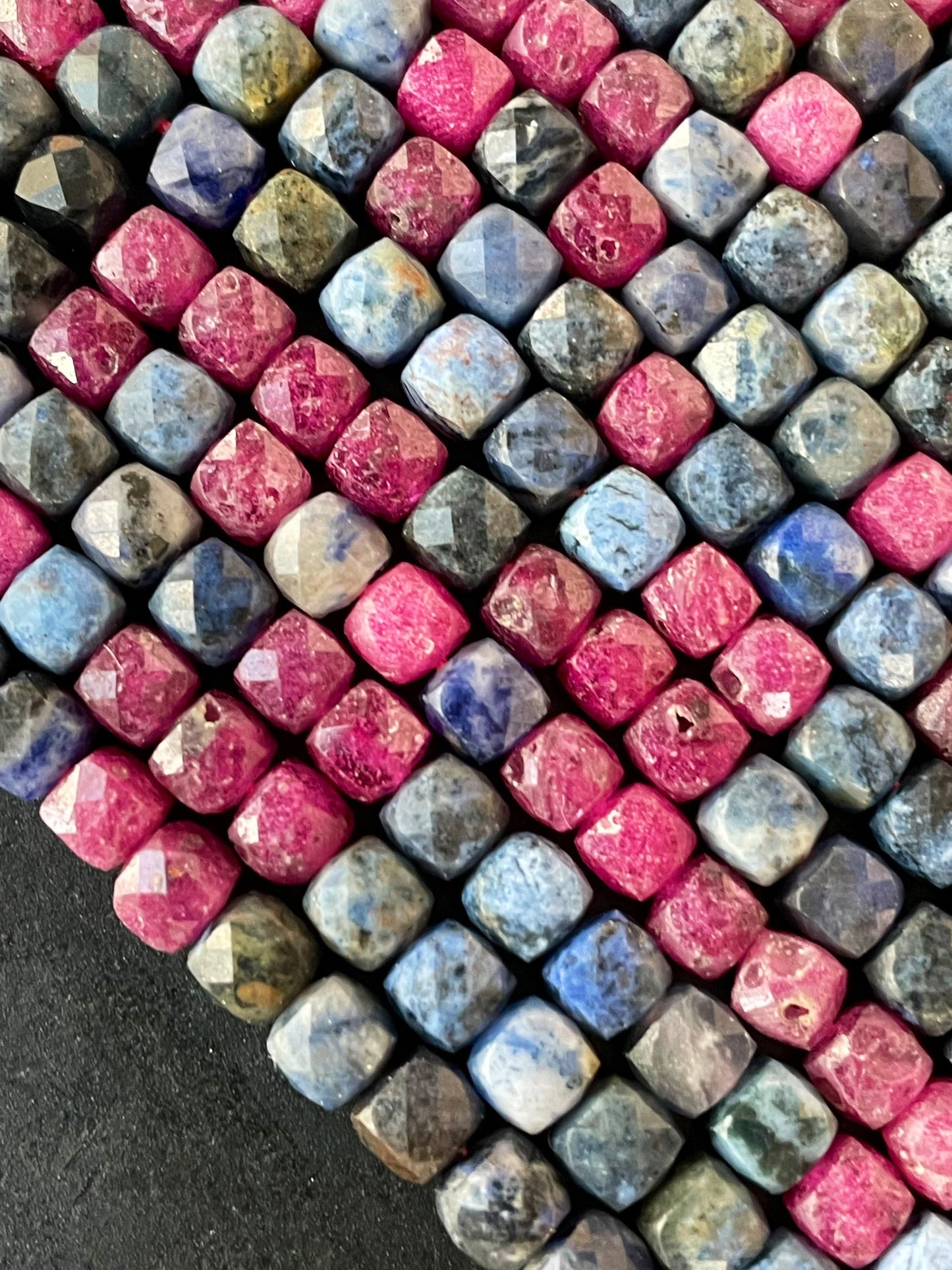 AAA Natural Ruby Sapphire Stone Bead. Faceted 4mm Cube Shape Bead. Beautiful Natural Red Ruby with Blue Sapphire Stone Bead. Full strand 15.
