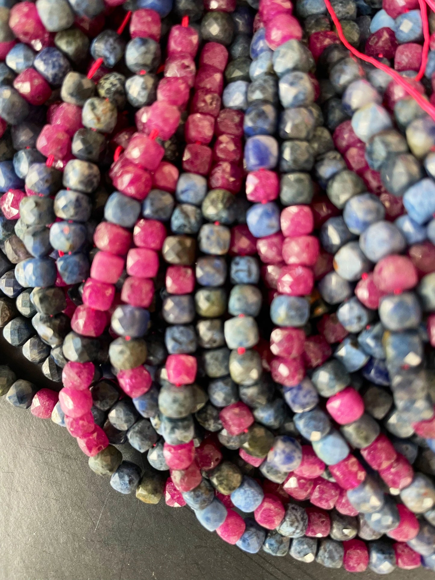 AAA Natural Ruby Sapphire Stone Bead. Faceted 4mm Cube Shape Bead. Beautiful Natural Red Ruby with Blue Sapphire Stone Bead. Full strand 15.