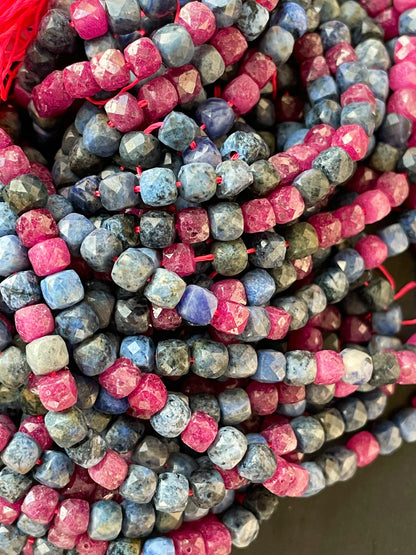 AAA Natural Ruby Sapphire Stone Bead. Faceted 4mm Cube Shape Bead. Beautiful Natural Red Ruby with Blue Sapphire Stone Bead. Full strand 15.