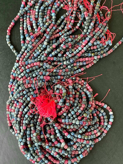 AAA Natural Ruby Sapphire Stone Bead. Faceted 4mm Cube Shape Bead. Beautiful Natural Red Ruby with Blue Sapphire Stone Bead. Full strand 15.