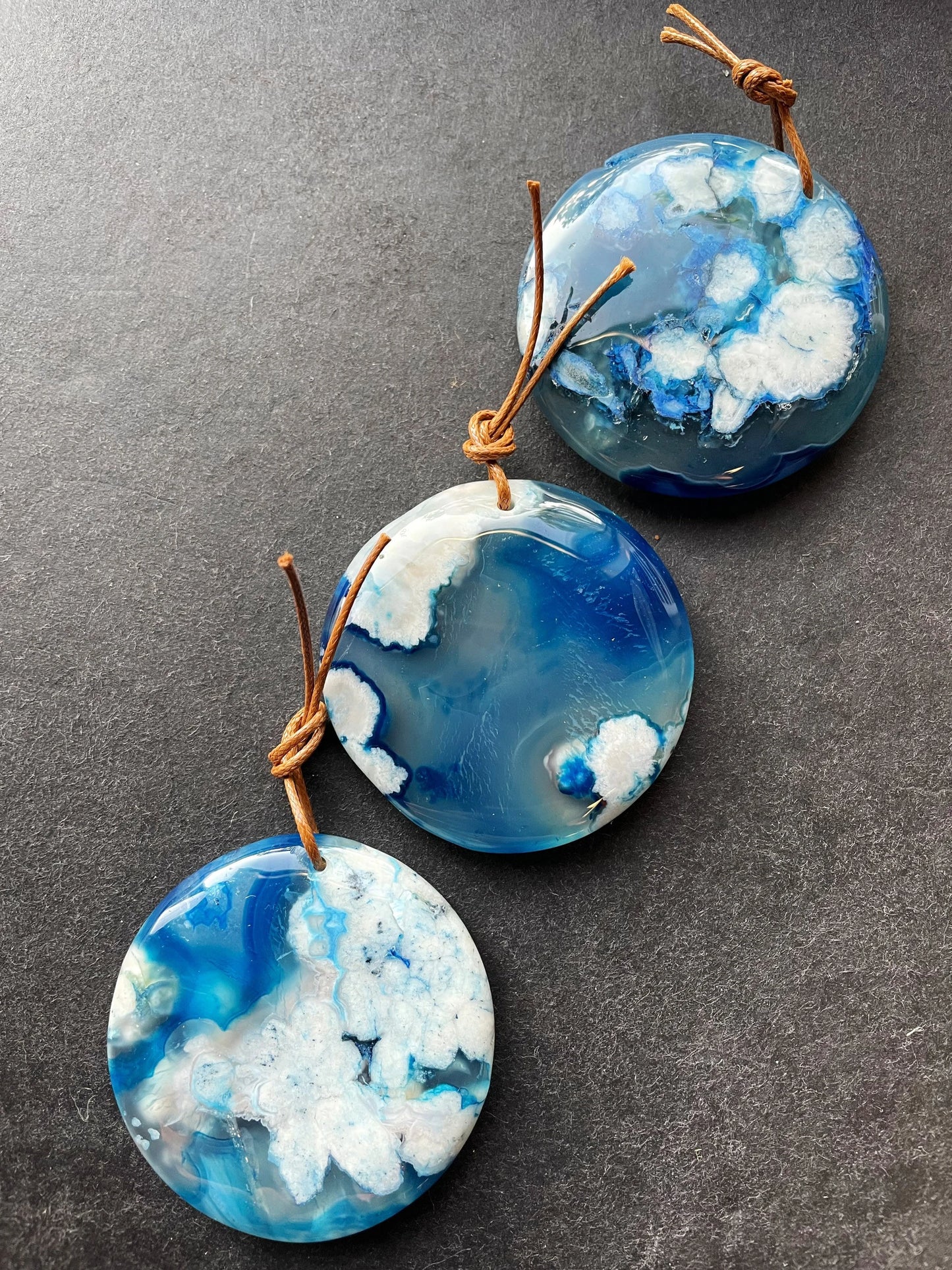AAA Natural Cherry Blossom Flower Stone Pendant. 50mm Coin Shape Pendant. Gorgeous Blue White Blossom Flower Agate Pendant.