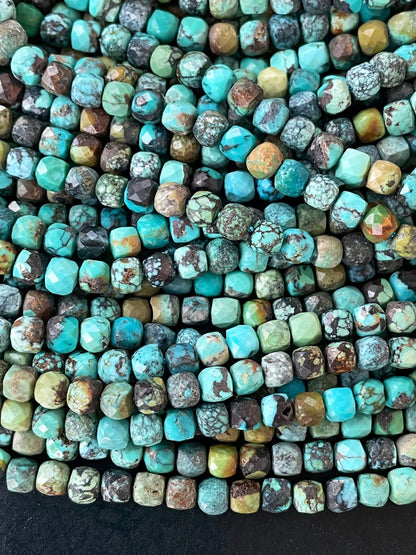 Natural turquoise stone bead. Faceted 4mm cube shape bead. Beautiful natural blue turquoise stone bead. Nice quality turquoise bead.15.5”