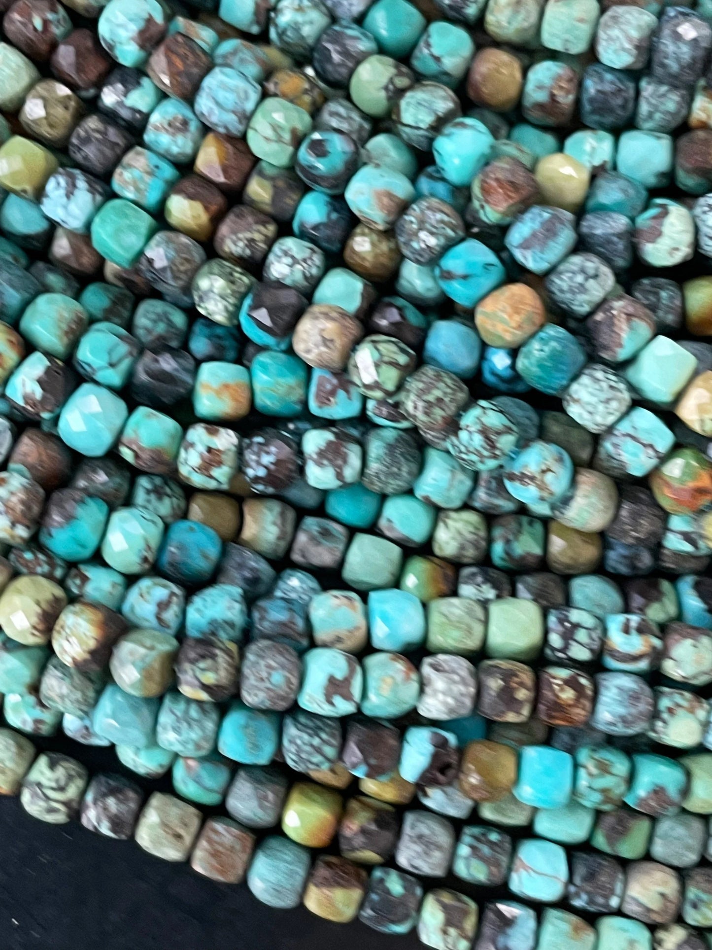 Natural turquoise stone bead. Faceted 4mm cube shape bead. Beautiful natural blue turquoise stone bead. Nice quality turquoise bead.15.5”