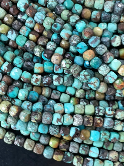 Natural turquoise stone bead. Faceted 4mm cube shape bead. Beautiful natural blue turquoise stone bead. Nice quality turquoise bead.15.5”