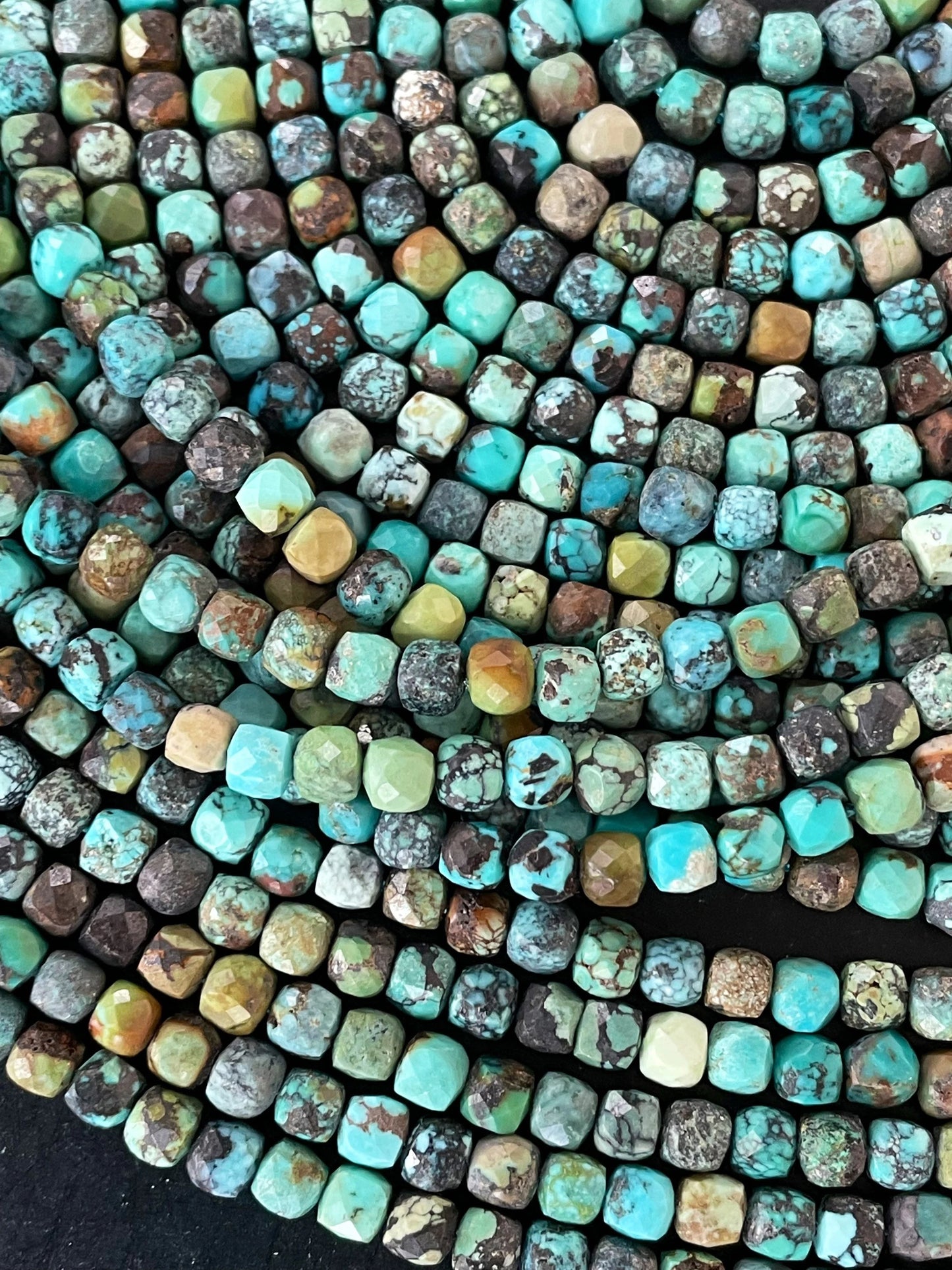 Natural turquoise stone bead. Faceted 4mm cube shape bead. Beautiful natural blue turquoise stone bead. Nice quality turquoise bead.15.5”