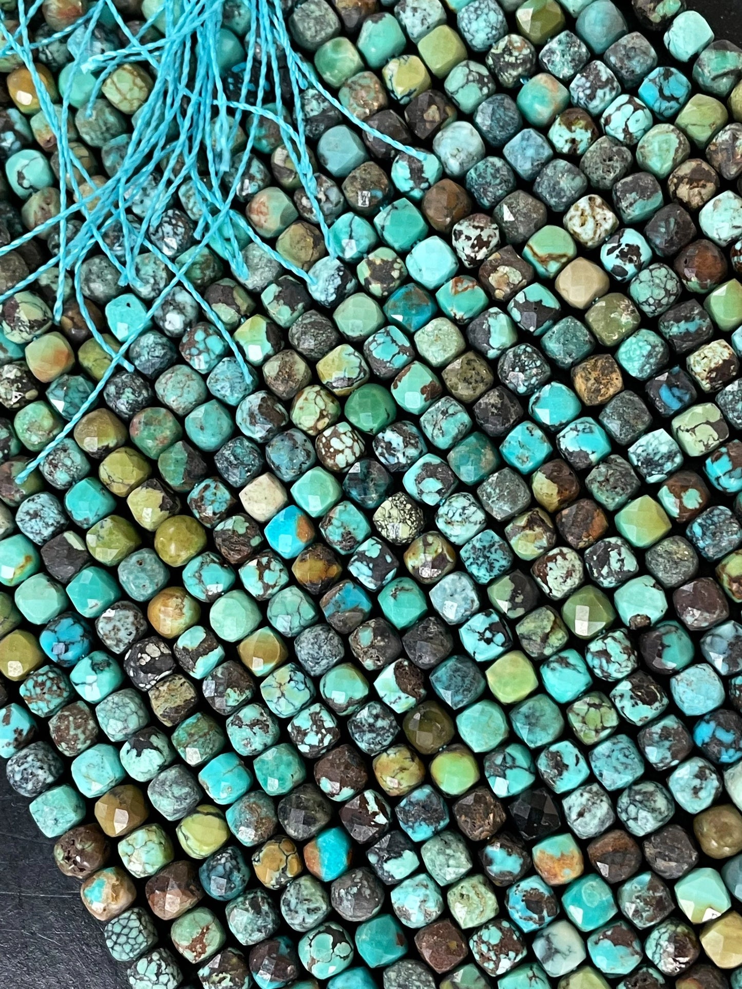 Natural turquoise stone bead. Faceted 4mm cube shape bead. Beautiful natural blue turquoise stone bead. Nice quality turquoise bead.15.5”