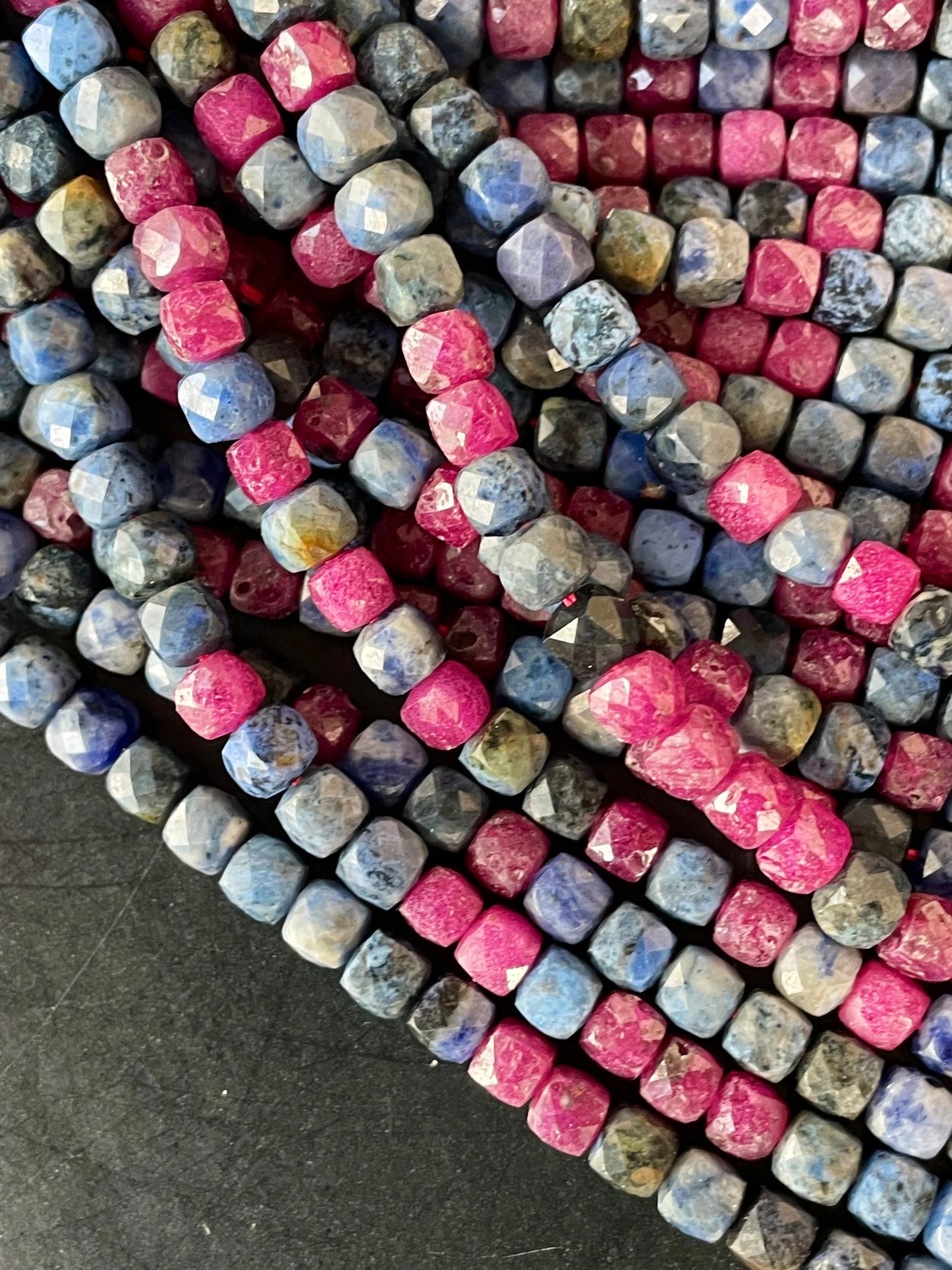 AAA Natural Ruby Sapphire Stone Bead. Faceted 4mm Cube Shape Bead. Beautiful Natural Red Ruby with Blue Sapphire Stone Bead. Full strand 15.