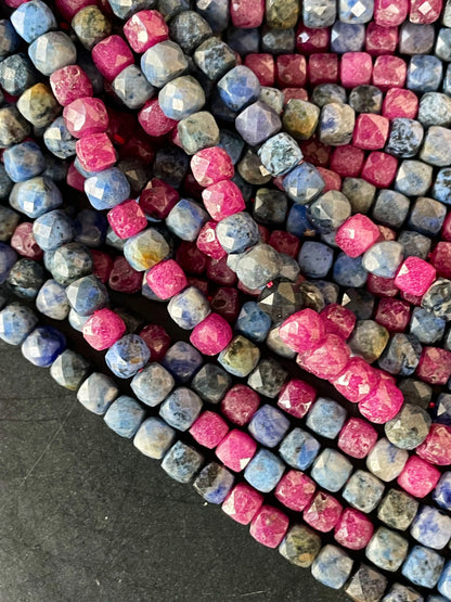 AAA Natural Ruby Sapphire Stone Bead. Faceted 4mm Cube Shape Bead. Beautiful Natural Red Ruby with Blue Sapphire Stone Bead. Full strand 15.