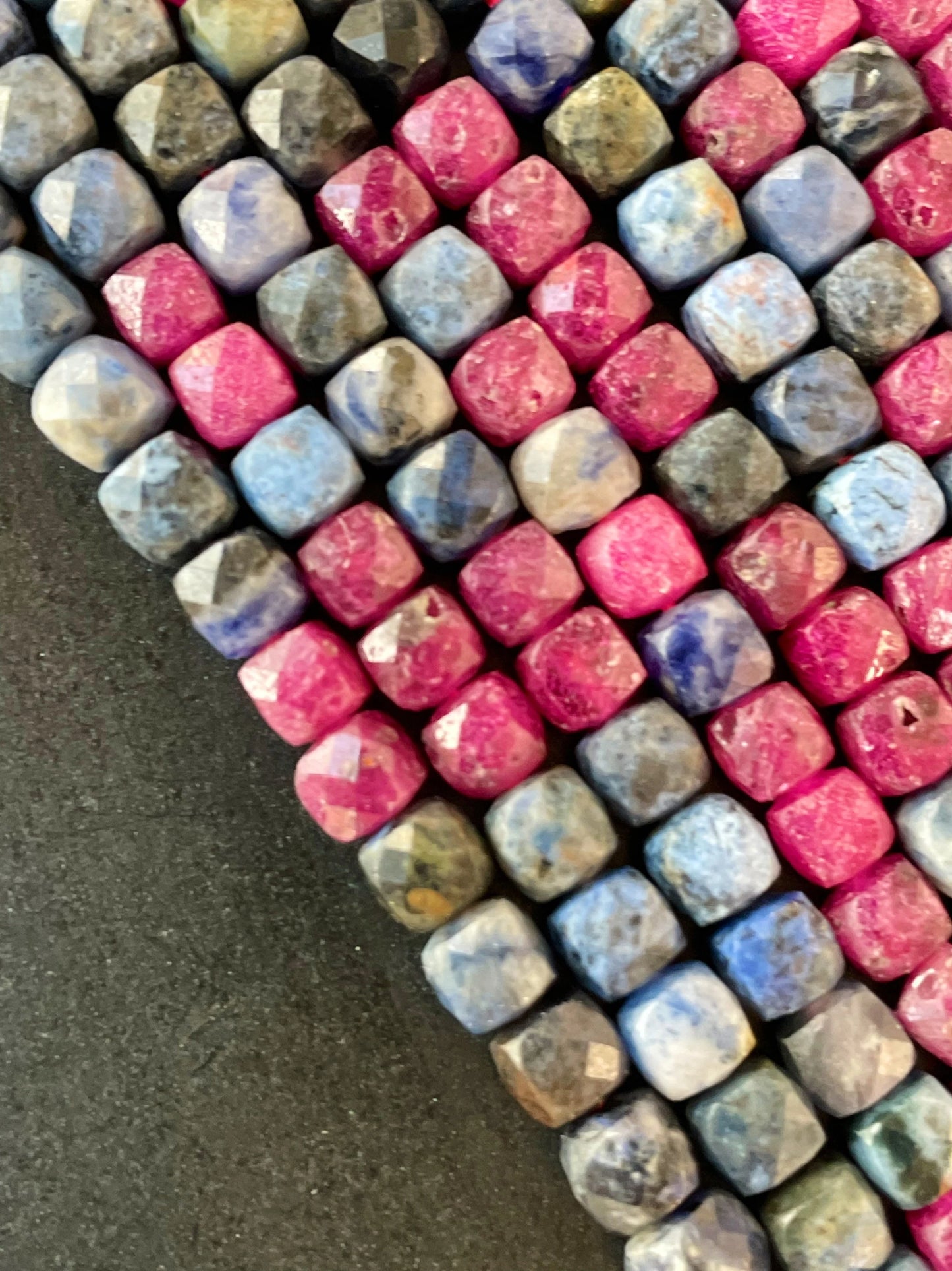 AAA Natural Ruby Sapphire Stone Bead. Faceted 4mm Cube Shape Bead. Beautiful Natural Red Ruby with Blue Sapphire Stone Bead. Full strand 15.