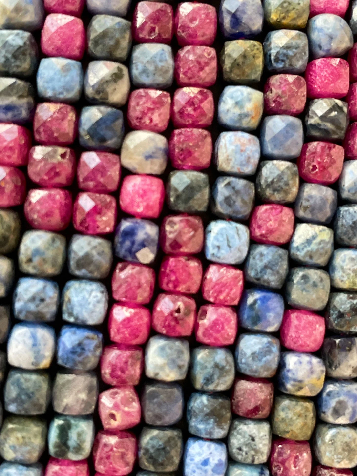 AAA Natural Ruby Sapphire Stone Bead. Faceted 4mm Cube Shape Bead. Beautiful Natural Red Ruby with Blue Sapphire Stone Bead. Full strand 15.