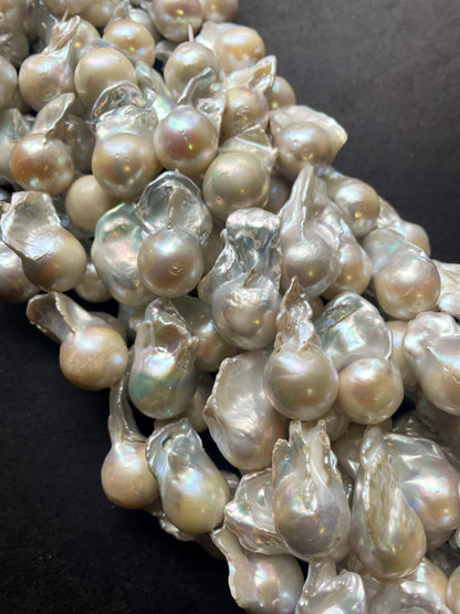 AAA 100% Natural Real Nice Quality Baroque Pearl 15x28mm Natural Freedom Shape. Gorgeous Natural White Baroque Freshwater Pearl 15”