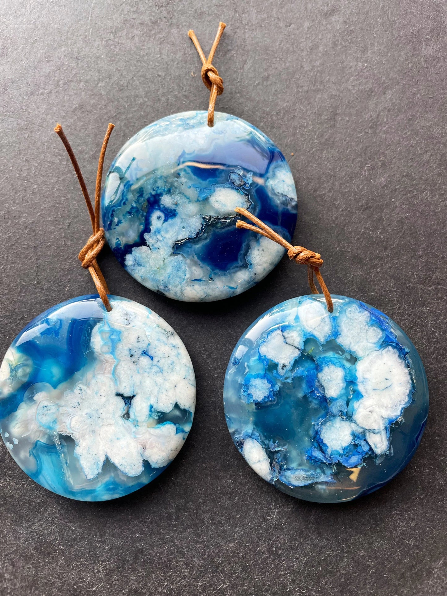 AAA Natural Cherry Blossom Flower Stone Pendant. 50mm Coin Shape Pendant. Gorgeous Blue White Blossom Flower Agate Pendant.