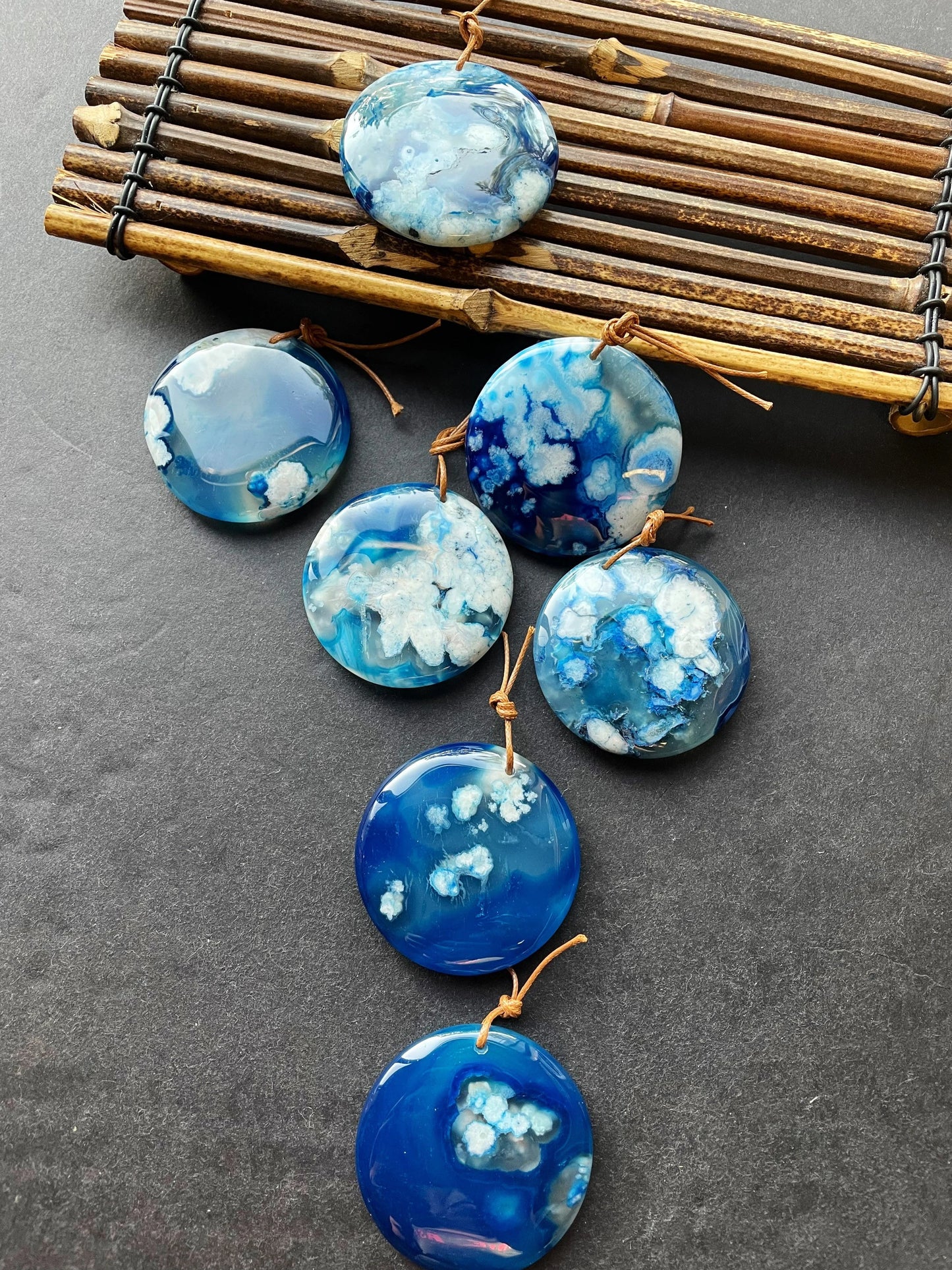 AAA Natural Cherry Blossom Flower Stone Pendant. 50mm Coin Shape Pendant. Gorgeous Blue White Blossom Flower Agate Pendant.