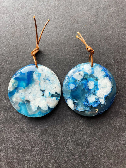 AAA Natural Cherry Blossom Flower Stone Pendant. 50mm Coin Shape Pendant. Gorgeous Blue White Blossom Flower Agate Pendant.