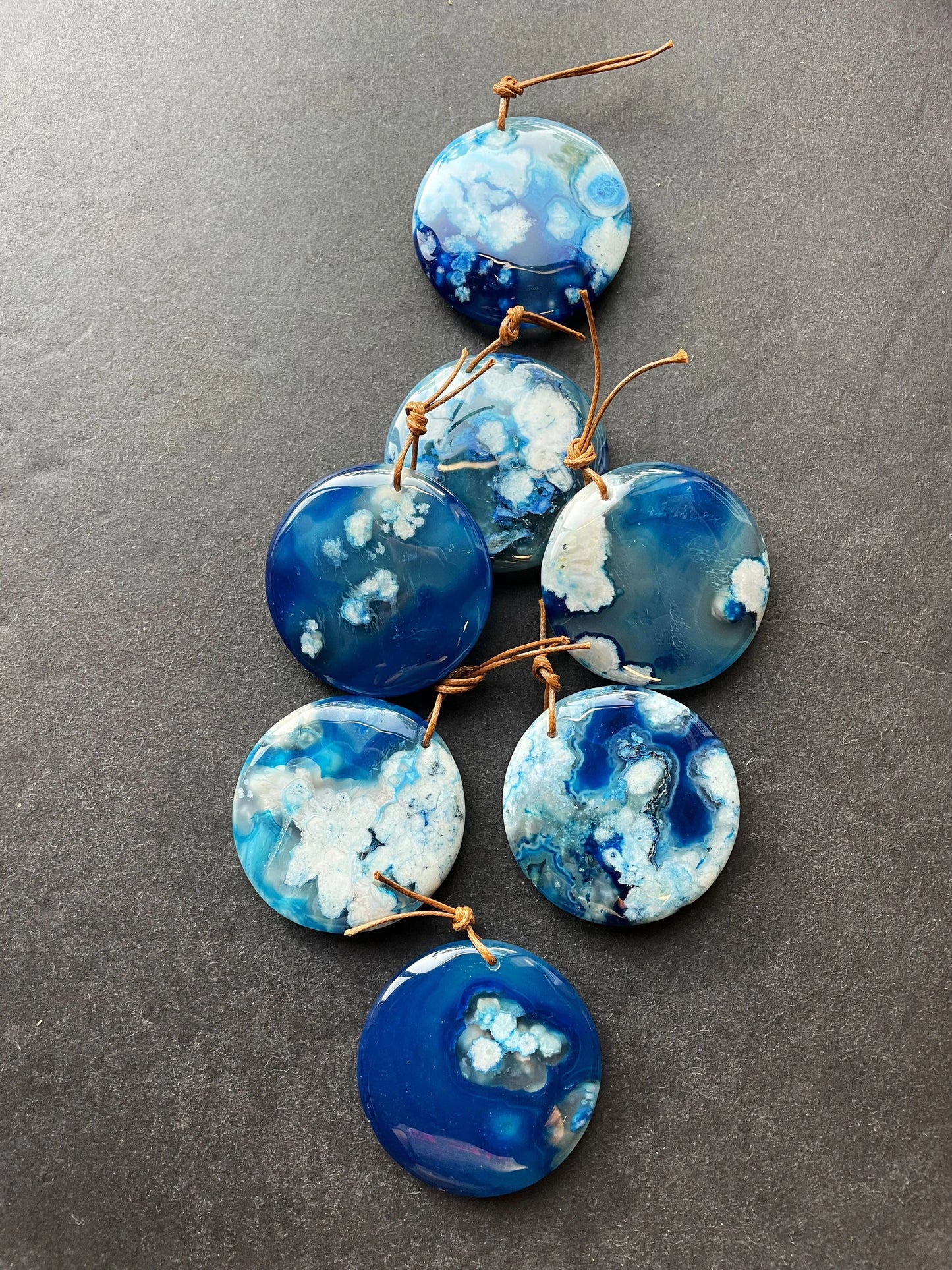 AAA Natural Cherry Blossom Flower Stone Pendant. 50mm Coin Shape Pendant. Gorgeous Blue White Blossom Flower Agate Pendant.