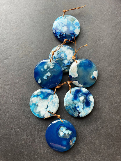 AAA Natural Cherry Blossom Flower Stone Pendant. 50mm Coin Shape Pendant. Gorgeous Blue White Blossom Flower Agate Pendant.