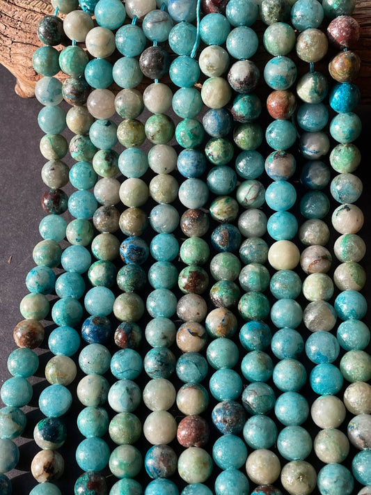 AAA Natural chrysocolla stone bead . 6mm 8mm 10mm round bead. Beautiful natural sky blue with brown color chrysocolla gemstone. Full strand