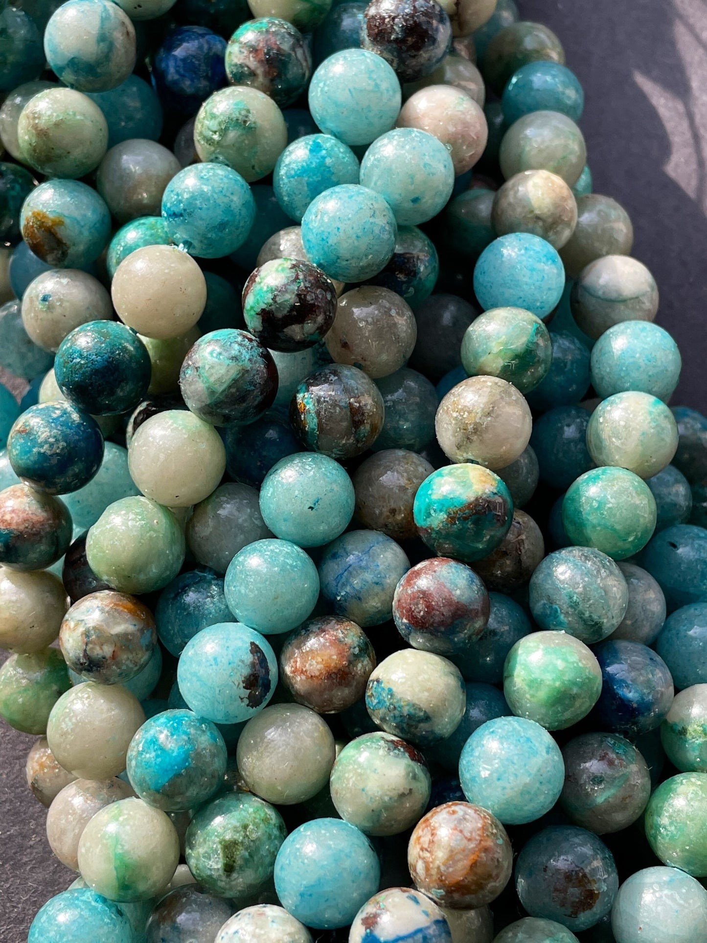 AAA Natural chrysocolla stone bead . 6mm 8mm 10mm round bead. Beautiful natural sky blue with brown color chrysocolla gemstone. Full strand