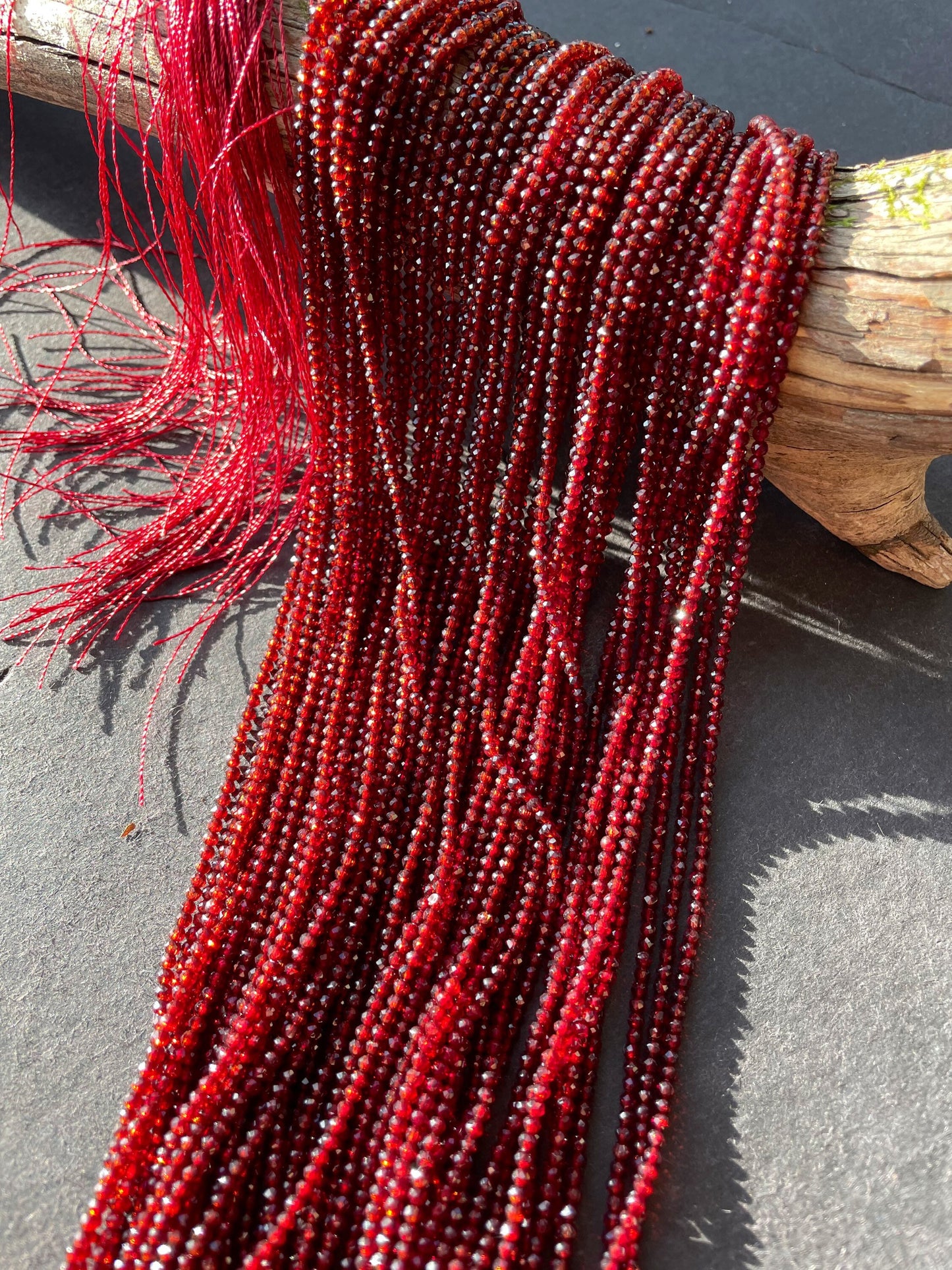Ruby Red Crystal Beads: 2mm Round Strand (15.5")