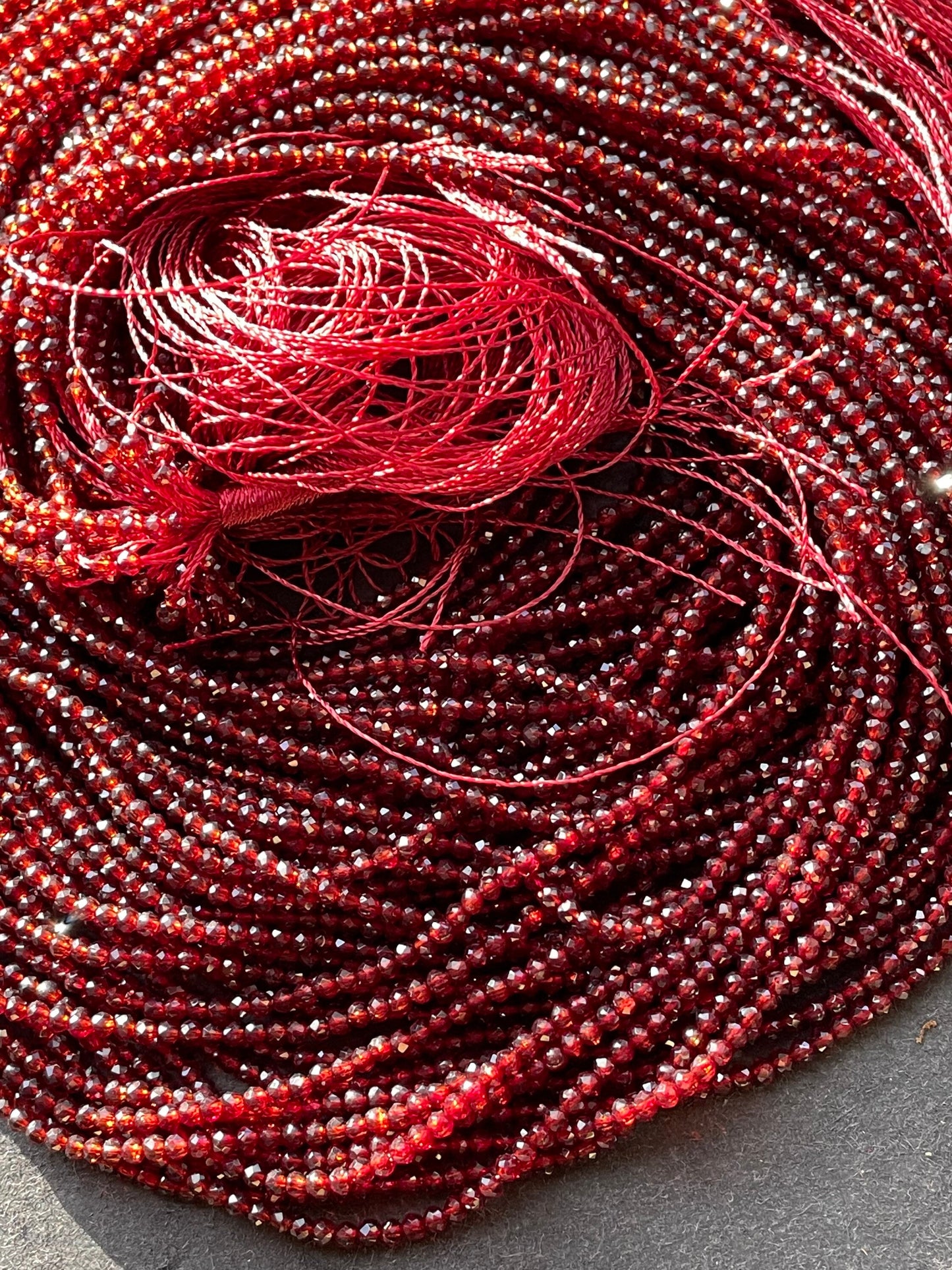 Ruby Red Crystal Beads: 2mm Round Strand (15.5")