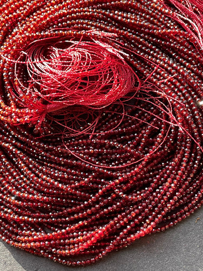 Ruby Red Crystal Beads: 2mm Round Strand (15.5")