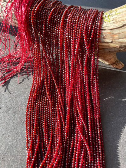 Ruby Red Crystal Beads: 2mm Round Strand (15.5")