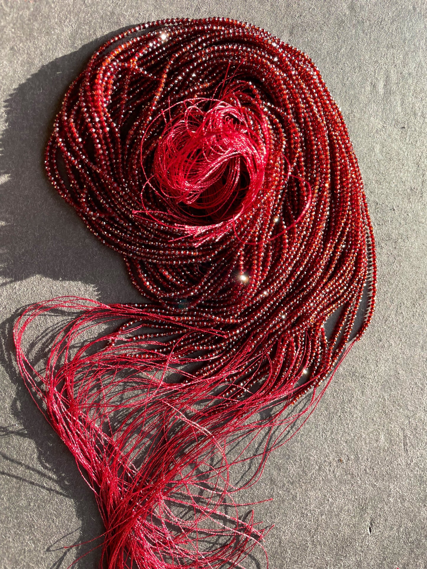 Ruby Red Crystal Beads: 2mm Round Strand (15.5")