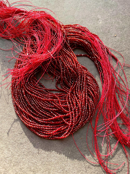 Ruby Red Crystal Beads: 2mm Round Strand (15.5")