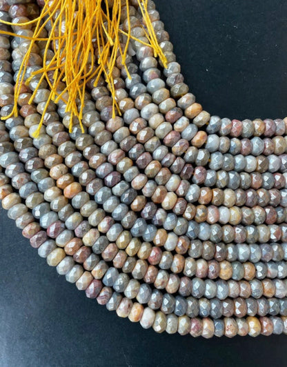 Beautiful mystic crazy lace agate stone bead . Faceted 5x8mm Rondelle bead. Gorgeous brown yellow gray color stone bead. Full strand 15.5”