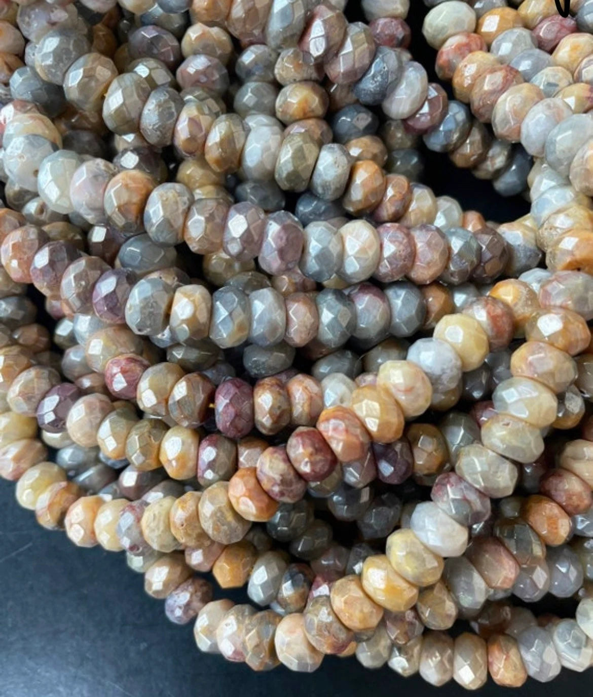 Beautiful mystic crazy lace agate stone bead . Faceted 5x8mm Rondelle bead. Gorgeous brown yellow gray color stone bead. Full strand 15.5”