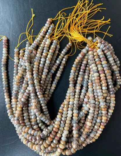 Beautiful mystic crazy lace agate stone bead . Faceted 5x8mm Rondelle bead. Gorgeous brown yellow gray color stone bead. Full strand 15.5”