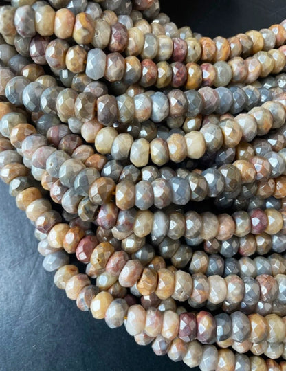 Beautiful mystic crazy lace agate stone bead . Faceted 5x8mm Rondelle bead. Gorgeous brown yellow gray color stone bead. Full strand 15.5”